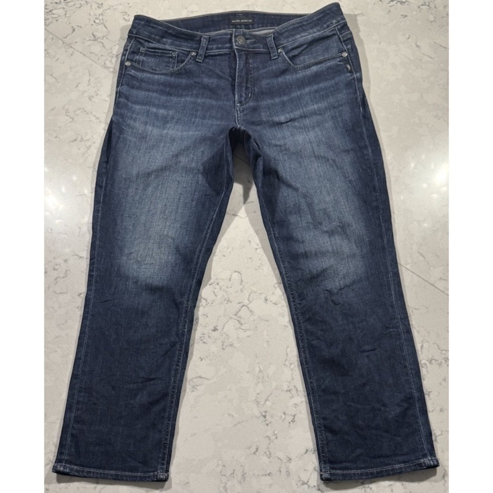 Silver Jeans Elyse Capri Womens 30 Dark Wash Mid Rise Stretch Denim Cropped